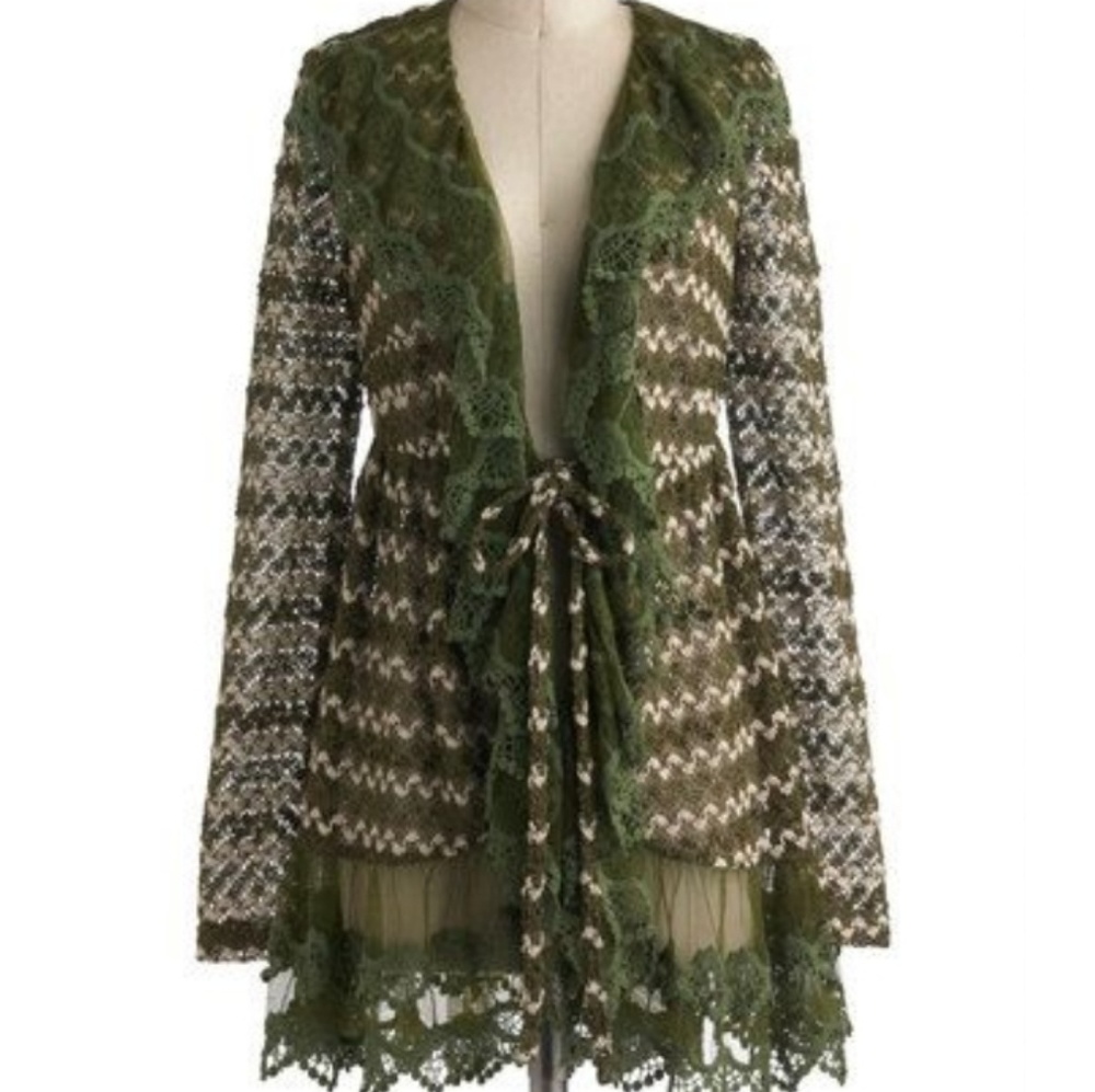 Ryu crocheted green lace cardigan
